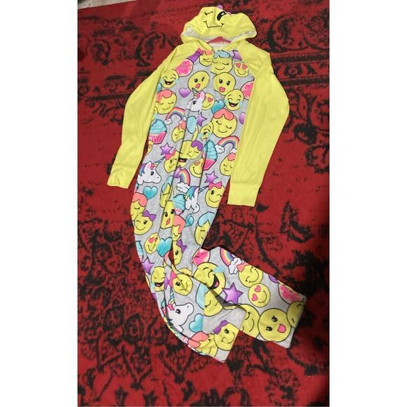 Girls kids Pajamas Pj’s Smiley Face one piece SZ 14 Unicorn EMOJI - Picture 7 of 15